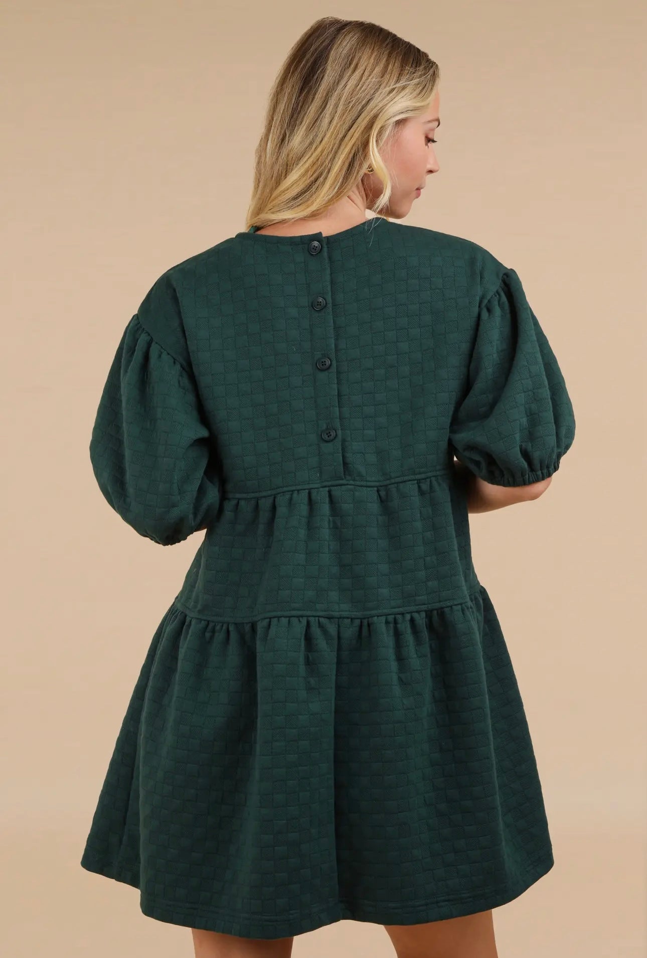 Green Quilted Puff Sleeve Babydoll Dress Large Green Quilted Puff Sleeve Babydoll Dress Large